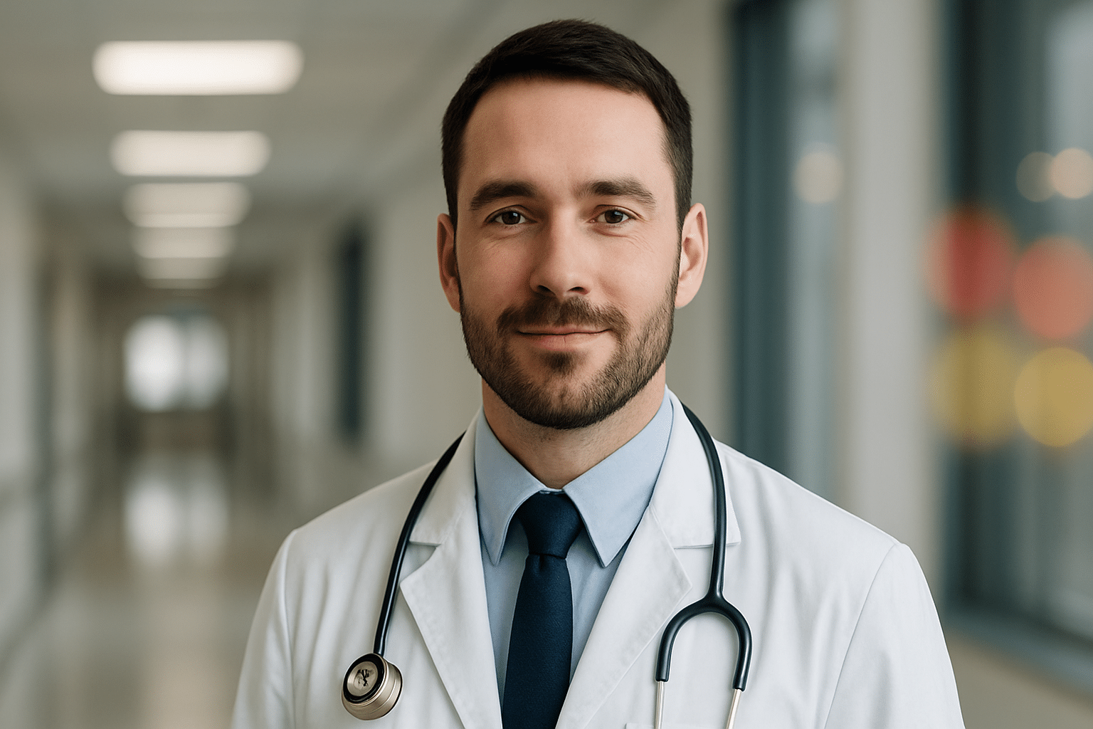 Medical doctor in Germany – Ärztin/Arzt im Klinikflur, seriöses Bewerbungssetting ohne Text